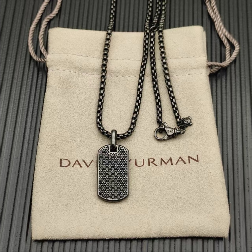 David Yurman Black Textured Dog Tag Pendant Necklace